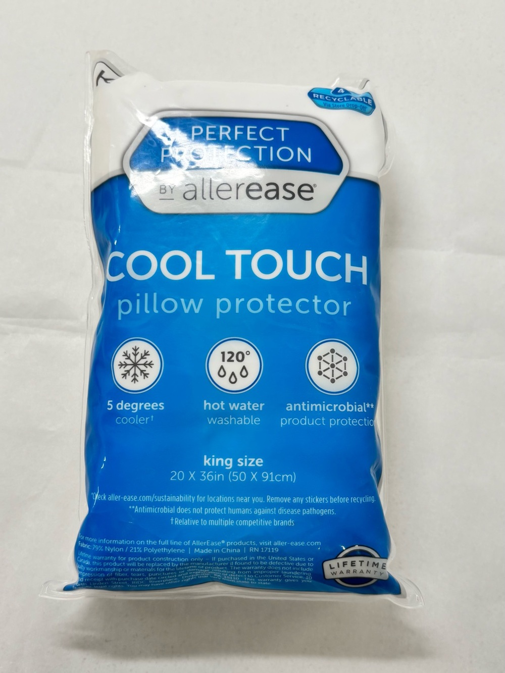 AllerEase Cool Touch Pillow Protector - White/Blue